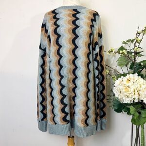 Show Me Your Mumu Retro Wave Oversized Knit Sweater Blue Tan Black | Medium